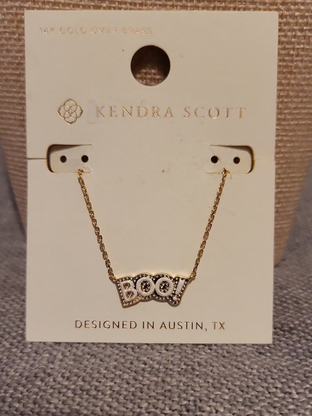 Kendra Scott "Boo" Necklace In White Enamel Framed In Gold